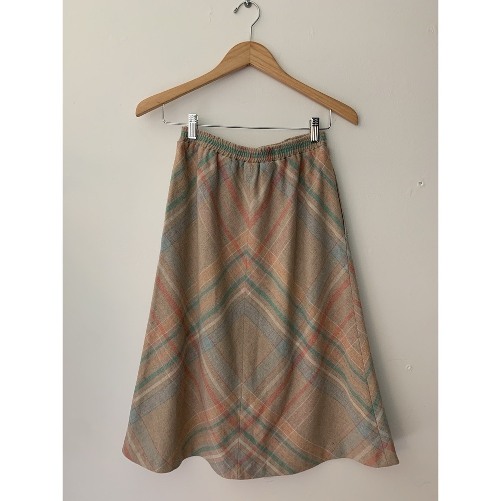 VTG Summit Plaid Skirt A-Line Midi Light Academia Prep Heritage Wool Pastel - Picture 4 of 9